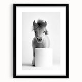 Adorable Pony Bathroom Wall Art - Modern Black and White Decor