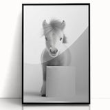 Adorable Pony Bathroom Wall Art - Modern Black and White Decor