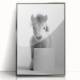 Adorable Pony Bathroom Wall Art - Modern Black and White Decor