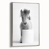 Adorable Pony Bathroom Wall Art - Modern Black and White Decor