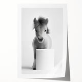 Adorable Pony Bathroom Wall Art - Modern Black and White Decor