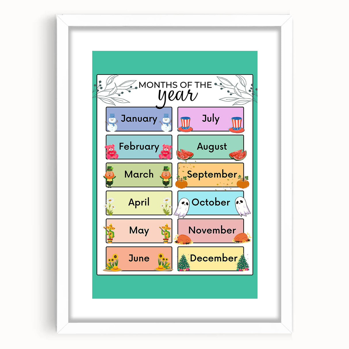 Months of the Year - Kids Educational Wall Art Learning Print