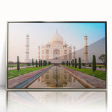 Mid-century modernist art of Indian scenery in silver acrylic frame, suitable for modern art wall decor.