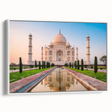 Vintage poster art of an Indian scenery in vibrant colors on a large framed canvas, ideal for living room decor.