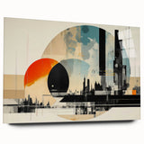 Large abstract wall art of London scenery on acrylic glass, in blue and gray tones, ideal for bedroom or dining room decor.
