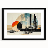 Abstract art print of colorful London scenery in vibrant hues on a large textured canvas, ideal for living room decor.