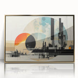 Art deco poster of London skyline in muted gold and black tones on framed acrylic, ideal for modern art wall decor.
