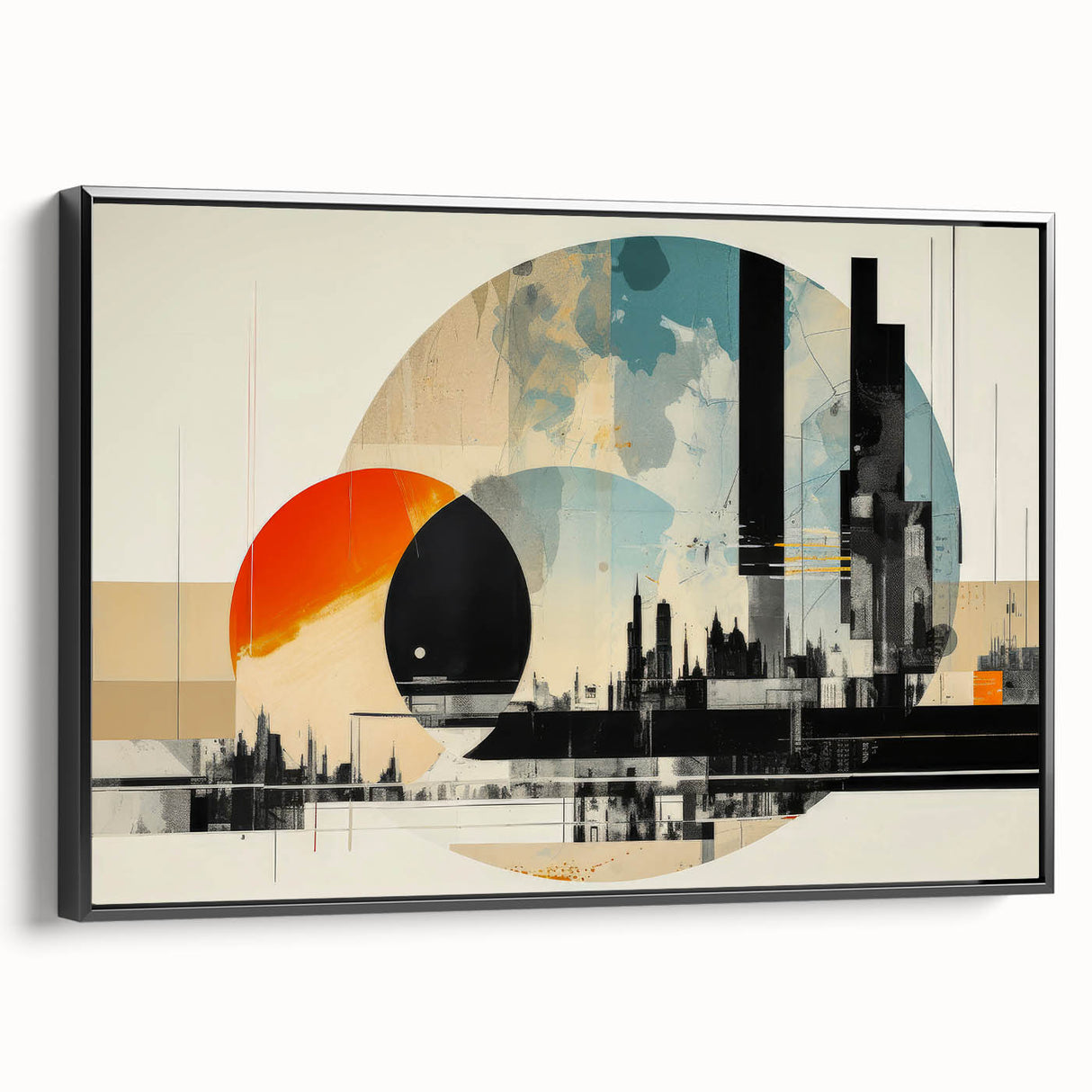 Black and white framed canvas of London landscape in a vintage poster style, ideal for bedroom decor.
