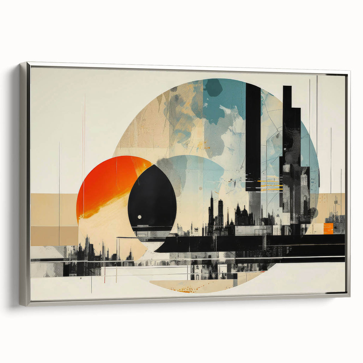 Landscape art painting of London with muted black and colorful highlights on a framed canvas, ideal for office decor.