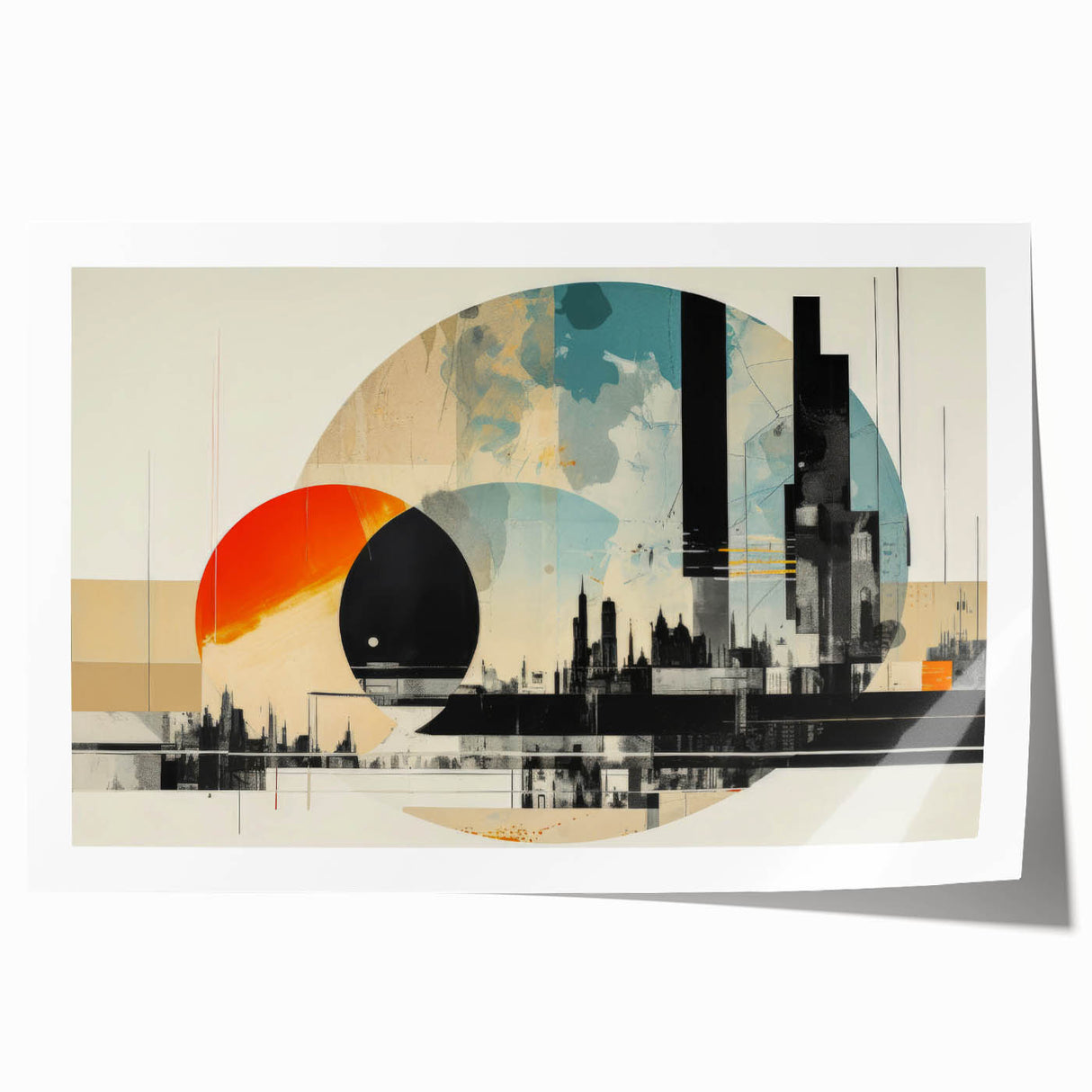 Extra large rolled print of London scenery with vibrant green and floral elements, ideal for art wall dining room.