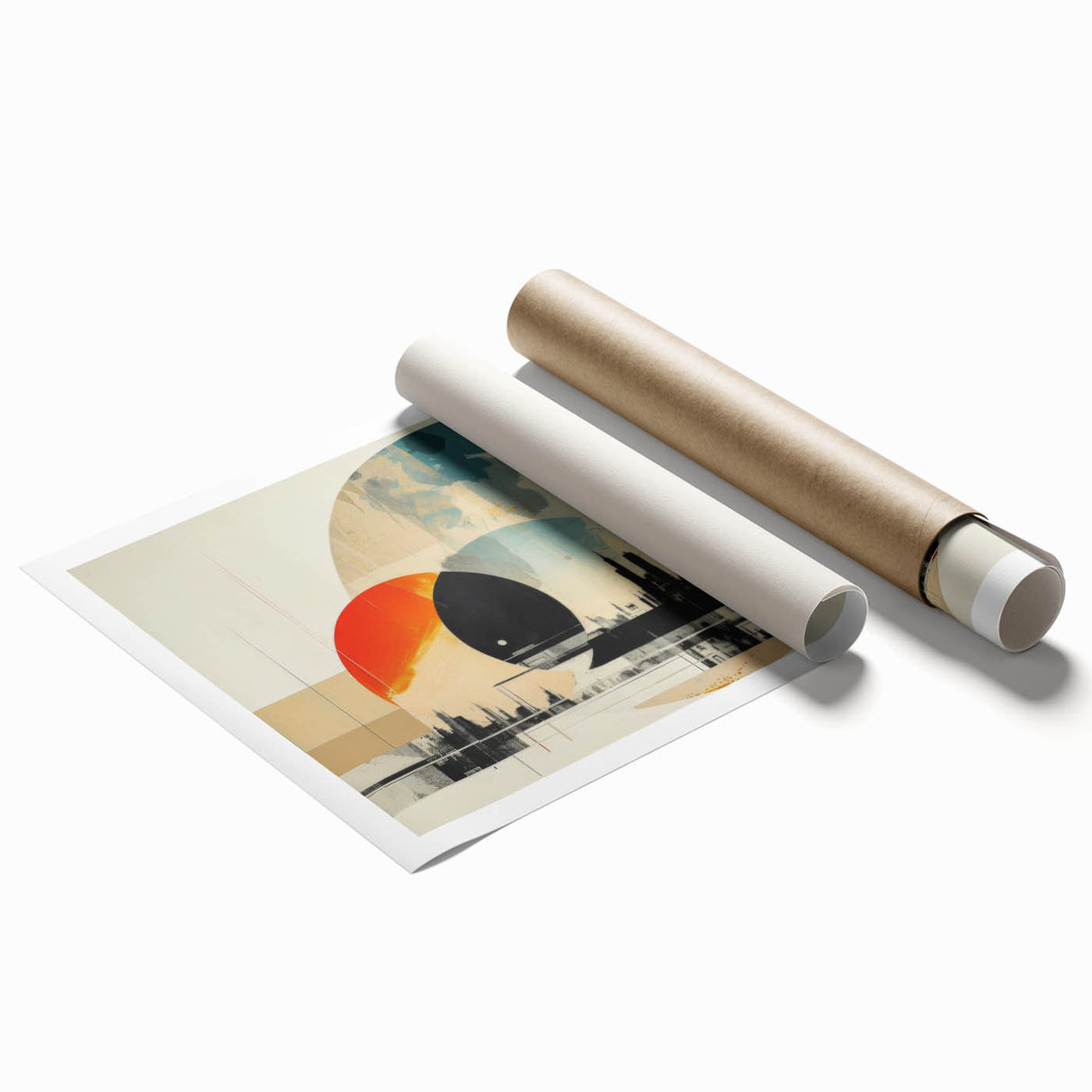 Extra large rolled print of a London scenery with floral accents in muted colors, ideal for classy bathroom wall art.