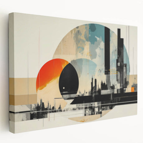 London skyline in muted gray and blue on large stretched canvas, suitable for kitchen wall art.
