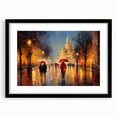 Extra large abstract art print of a colorful Paris scenery on textured canvas, framed in black, ideal for living room decor.