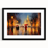 Extra large abstract art print of a colorful Paris scenery on textured canvas, framed in black, ideal for living room decor.