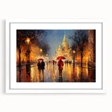 Textured art print of abstract Paris scenery in muted gray and blue tones on a white framed canvas, ideal for bedroom decor.