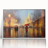 Mid-century modernist art of Paris skyline in muted gray and blue tones on framed acrylic, ideal for nursery wall decor.