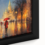 Extra large black wall art featuring a textured Parisian streetscape with colorful accents, framed canvas.
