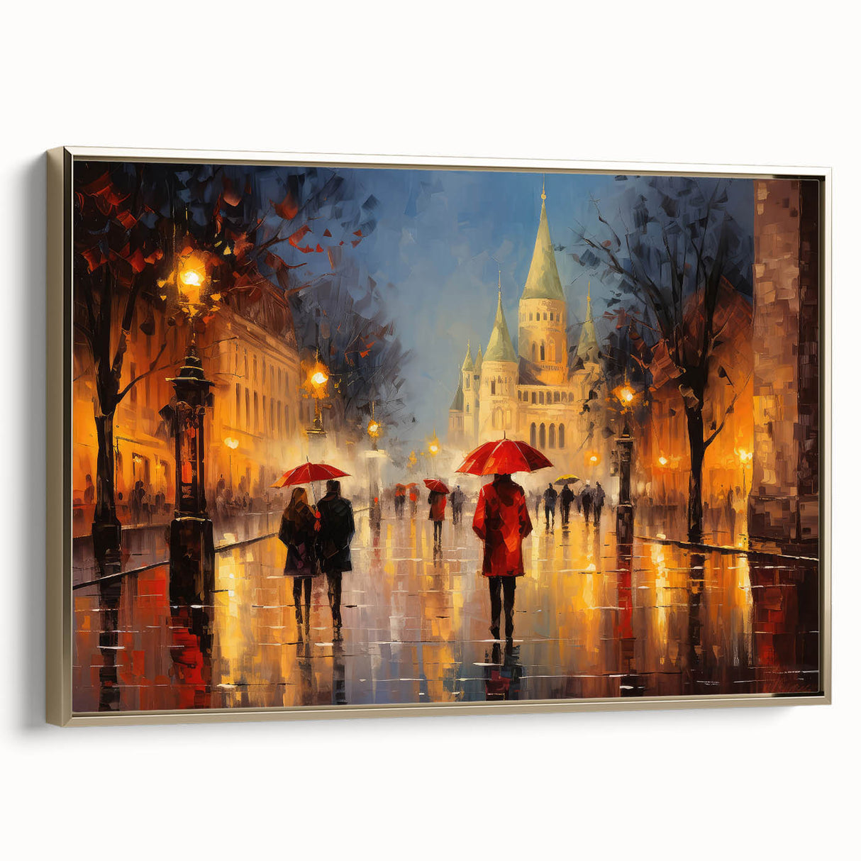 Framed canvas featuring a vintage-style Parisian landscape with muted gold and black tones, ideal for bedroom wall art.