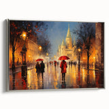 Landscape art painting of Paris with colorful accents on black, framed canvas, ideal for living room decor.