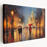 Parisian streetscape in muted gray and blue tones on a large stretched canvas, ideal for kitchen wall art.