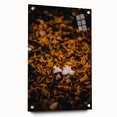 Large abstract wall art depicting autumnal trees in earthy orange and brown tones.