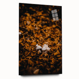 Large abstract wall art on acrylic glass depicting fall colors, ideal for bedroom or dining room decor.