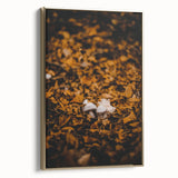 Framed canvas landscape art featuring a fall scene with gold and black tones, ideal for bedroom wall decor.