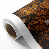 Art deco poster of autumn trees in orange and brown tones on rolled canvas.