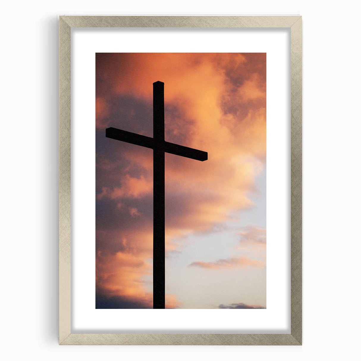 Textured abstract art print in soft pastel colors, framed in silver, ideal for bedroom wall decor.