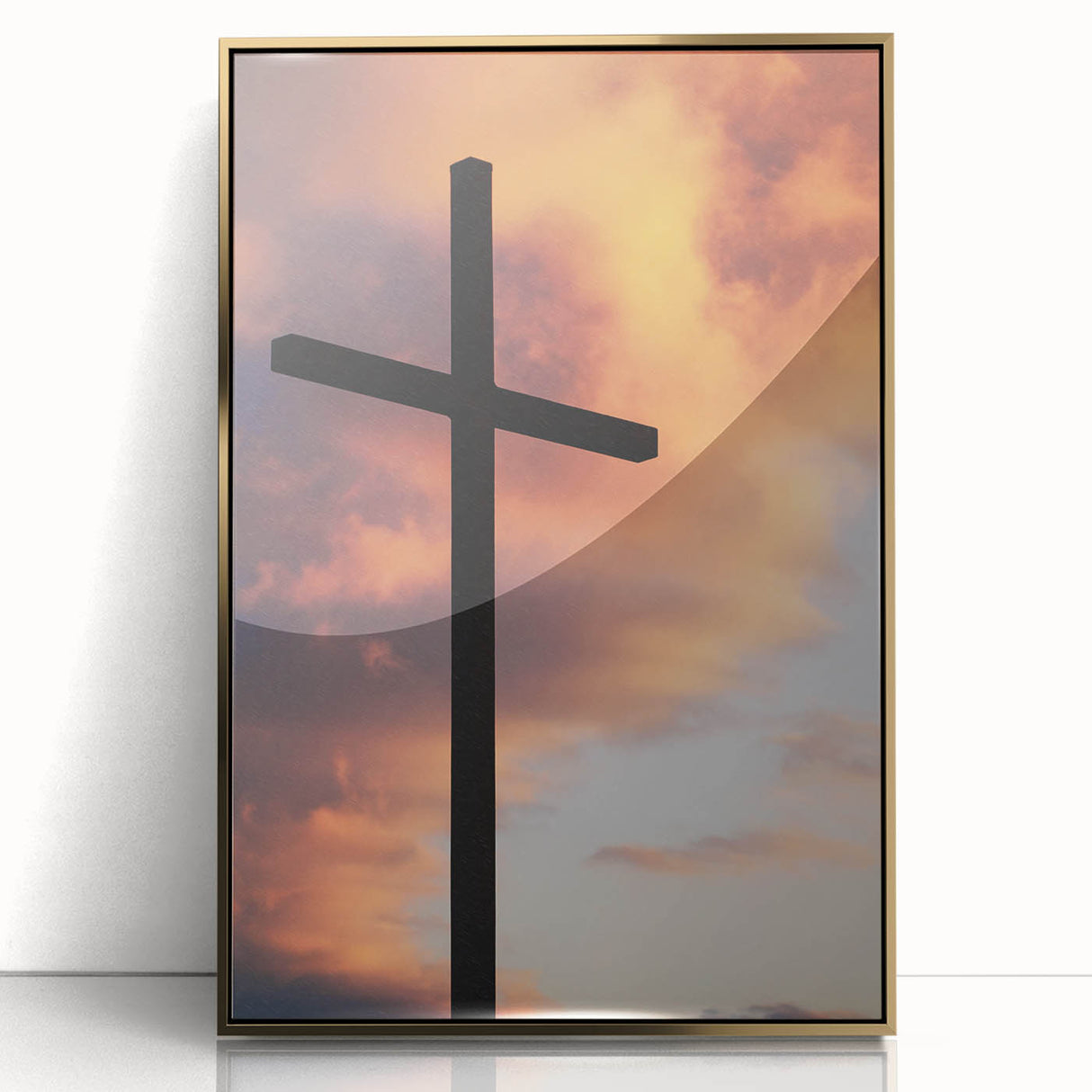 Mid-century modernist spring-themed large art print in a gold frame, ideal for nursery wall art.