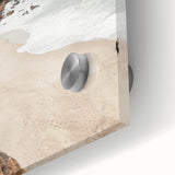 Large abstract wall art in vibrant orange and yellow tones on acrylic glass.