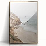 Mid-century modernist summer scene in gold and blue tones on a large framed acrylic print, suitable for nursery wall decor.