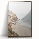 Mid-century modernist art depicting summer season in muted colors on a silver-framed acrylic print.