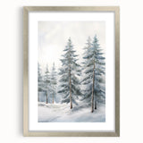 Textured art featuring abstract winter motifs in muted blue and white tones, framed in silver, suitable for bedroom decor.