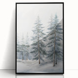 Large abstract wall art featuring a winter scene in muted blue and white tones on a framed acrylic panel.