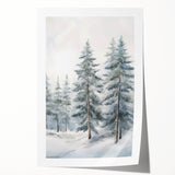 Winter-themed floral art on rolled print, featuring subdued blue and white tones.