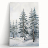 Winter-themed large art on stretched canvas featuring a black and white forest scene.