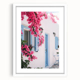 Abstract art print in vibrant orange and yellow tones on a white framed canvas, suitable for dining room decor.