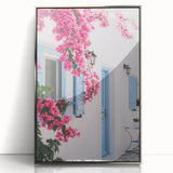 Mid-century modernist art deco poster featuring geometric shapes in pastel colors on silver-framed acrylic.