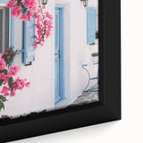 Close-up of extra large black wall art featuring colorful, textured abstract design on framed canvas.