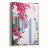 Framed canvas depicting a vintage landscape painting with colorful art elements, ideal for a modern living room.