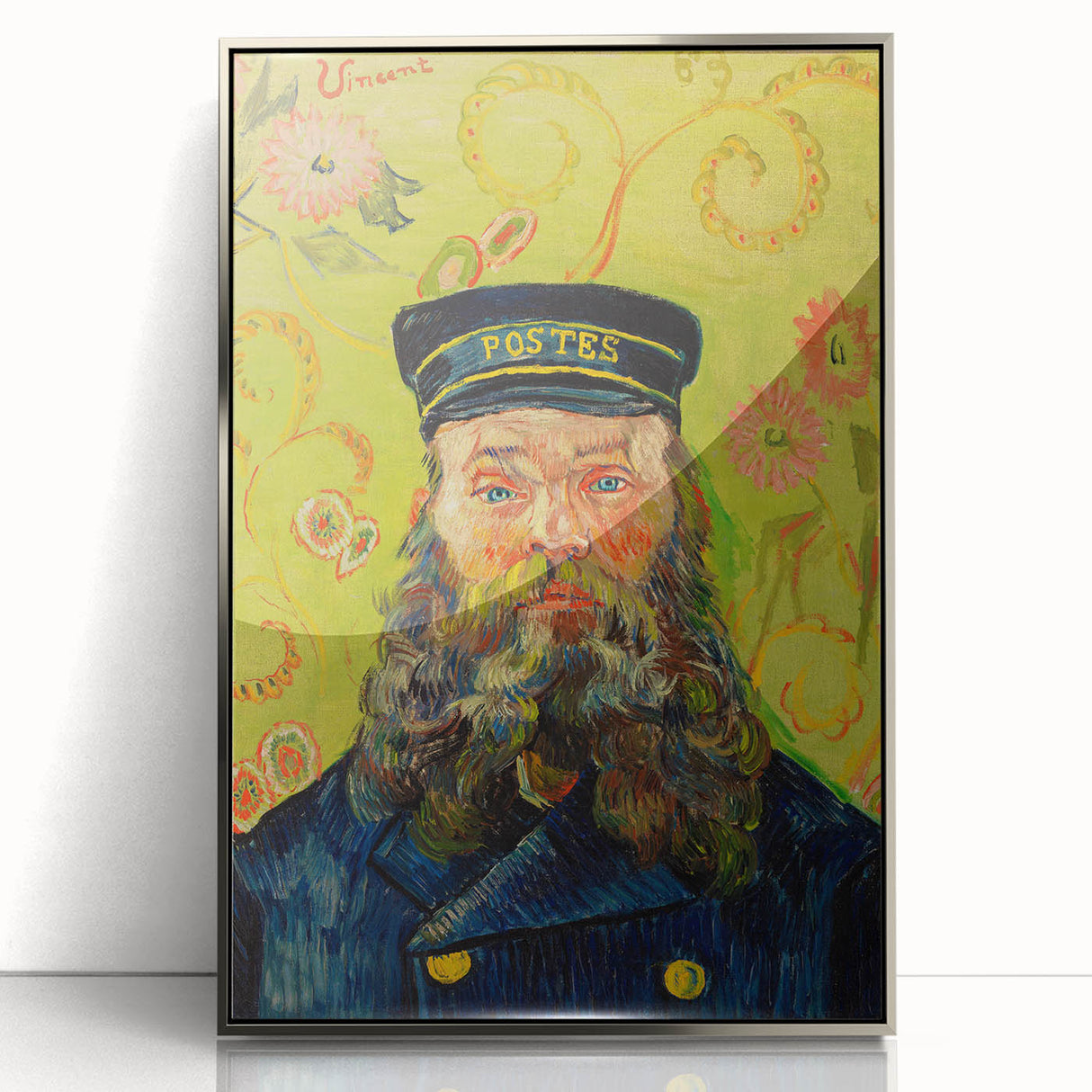 Large art print of Van Gogh's Starry Night in silver frame, ideal for modern art wall decor.