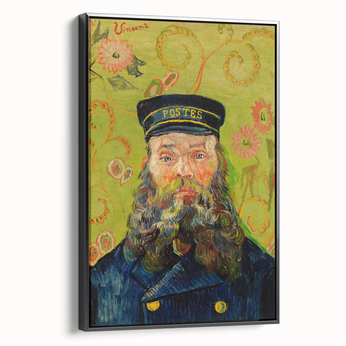Black and white framed canvas featuring a Van Gogh landscape, ideal for bedroom wall art in vintage poster style.