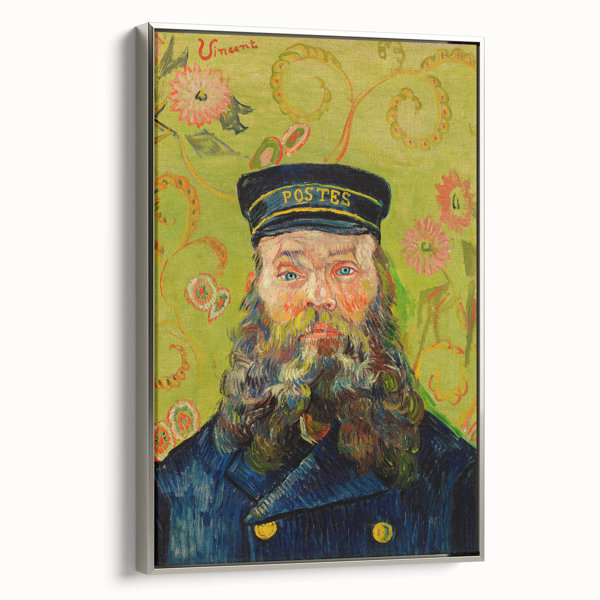 Landscape art painting of a stylized rural scene in vibrant colors on a framed canvas, suitable for living room decor.