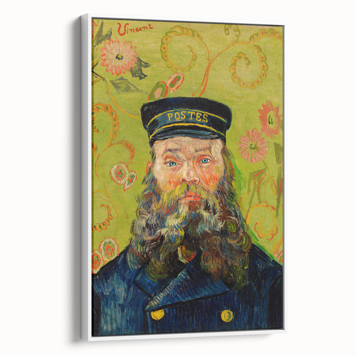 Vintage poster art of Van Gogh's Starry Night, rendered in vibrant colors on a large framed canvas.