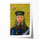 Van Gogh-inspired floral artwork on rolled canvas, featuring lush blue and green tones.