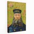 Reproduction of Van Gogh's Starry Night on a large stretched canvas, featuring swirling blue and yellow tones.