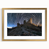 Elegant gold-framed landscape artwork depicting a majestic castle set against a serene backdrop, complete with a decorative mat, ideal for enhancing home decor.