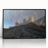 Framed acrylic artwork showcasing a stunning landscape of a castle, featuring a sleek black frame. Ideal for home decor, this piece adds elegance to any room.