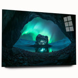 Acrylic landscape artwork showcasing vibrant cave formations in rich colors, displayed in a sleek glass frame from a side view, ideal for modern decor.